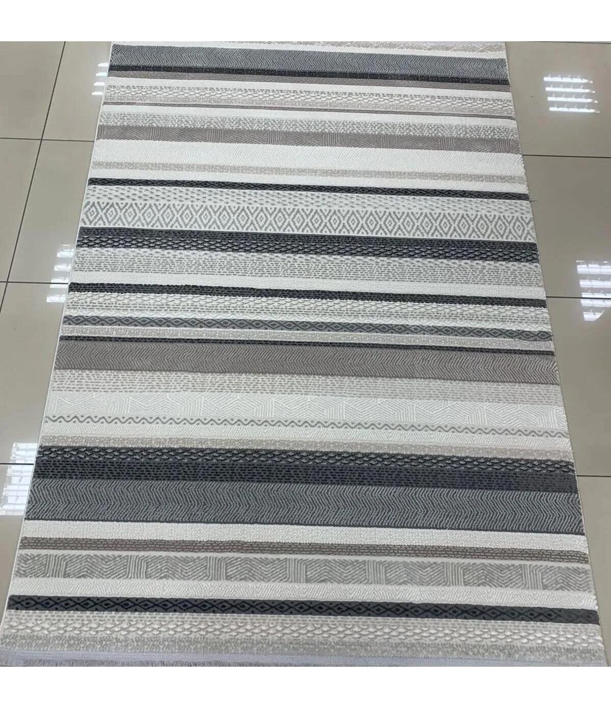 Merinos  Recycle 38446 Gri-Krem 8.5 mm Polipropilen Toz Tutmaz Yıkanabilir İnce Kaymaz Dikdörtgen Makine Dokuma Salon Halısı 80x300 cm