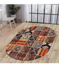 Dijidekor K1300 Çok Renkli 7 mm Polipropilen Yıkanabilir Orta Kaymaz Dot Taban Oval Makine Dokuma Salon Halısı 140x200 cm