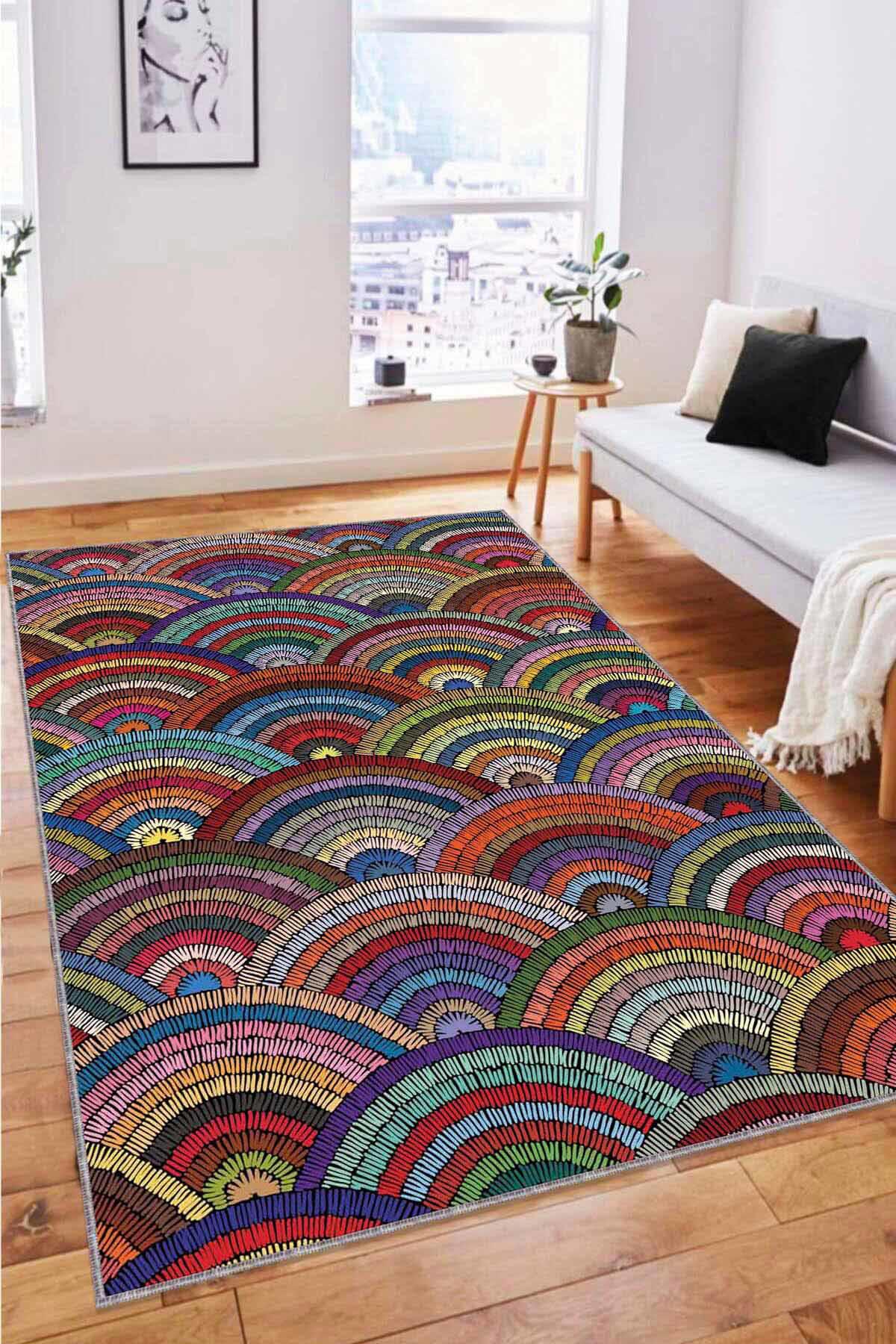 Viva Home RV252 Krem 7 mm Mikropolyester Leke Tutmaz Yıkanabilir Orta Kaymaz Dot Taban Dikdörtgen Makine Dokuma Oturma Odası Halısı 80x400 cm