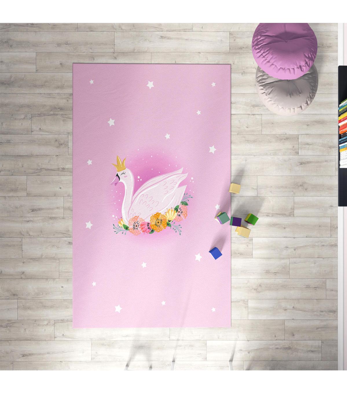 Chiron Baby Ceritti CRTT052 Pembe 5 mm Pamuk-Polyester Antialerjenik Yıkanabilir İnce Kaymaz Taban Figürlü Dikdörtgen Makine Dokuma Çocuk Odası Halısı 100x300 cm