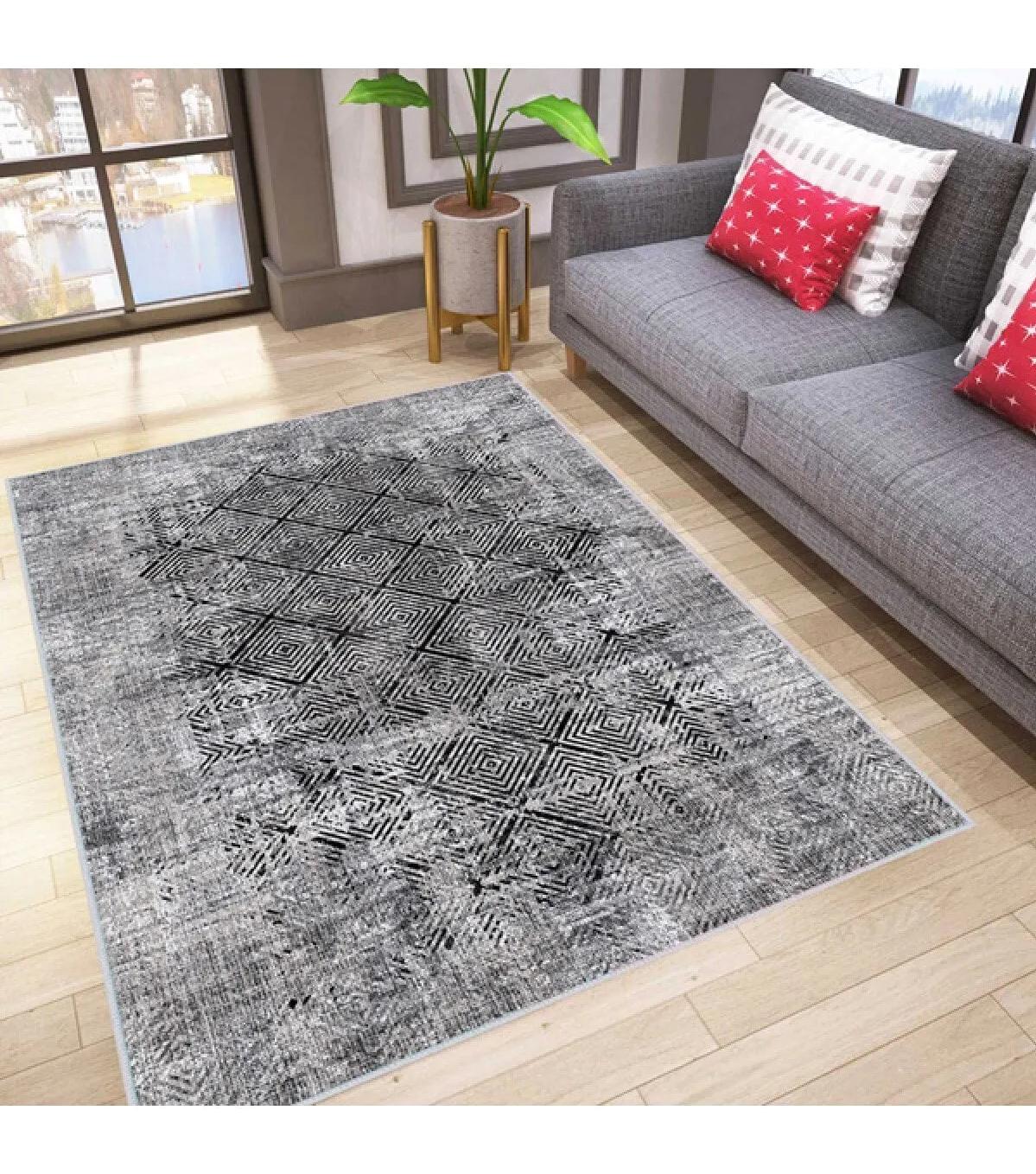 Rovigo Home RVG0014-SD827 Gri 8 mm Polyester Yıkanabilir Orta Kaymaz Dot Taban Dikdörtgen Makine Dokuma Salon Halısı 200x300 cm