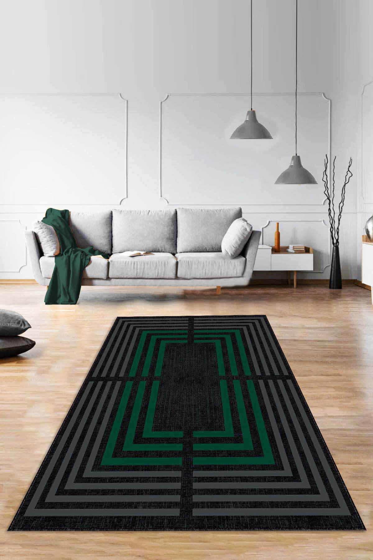 Viva Home RV096 Yeşil 7 mm Mikropolyester Toz Tutmaz Yıkanabilir İnce Kaymaz Taban Dikdörtgen Makine Dokuma Antre-Salon-Yatak Odası Halısı 100x300 cm