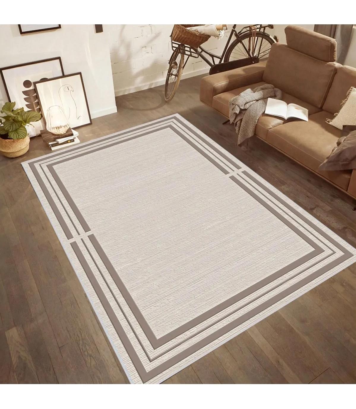 Rovigo Home RVG0466 Bej-Kahverengi 8 mm Polyester Antibakteriyel-Leke Tutmaz-Toz Tutmaz Yıkanabilir İnce Kaymaz Dot Taban Dikdörtgen Makine Dokuma Salon Halısı 80x300 cm