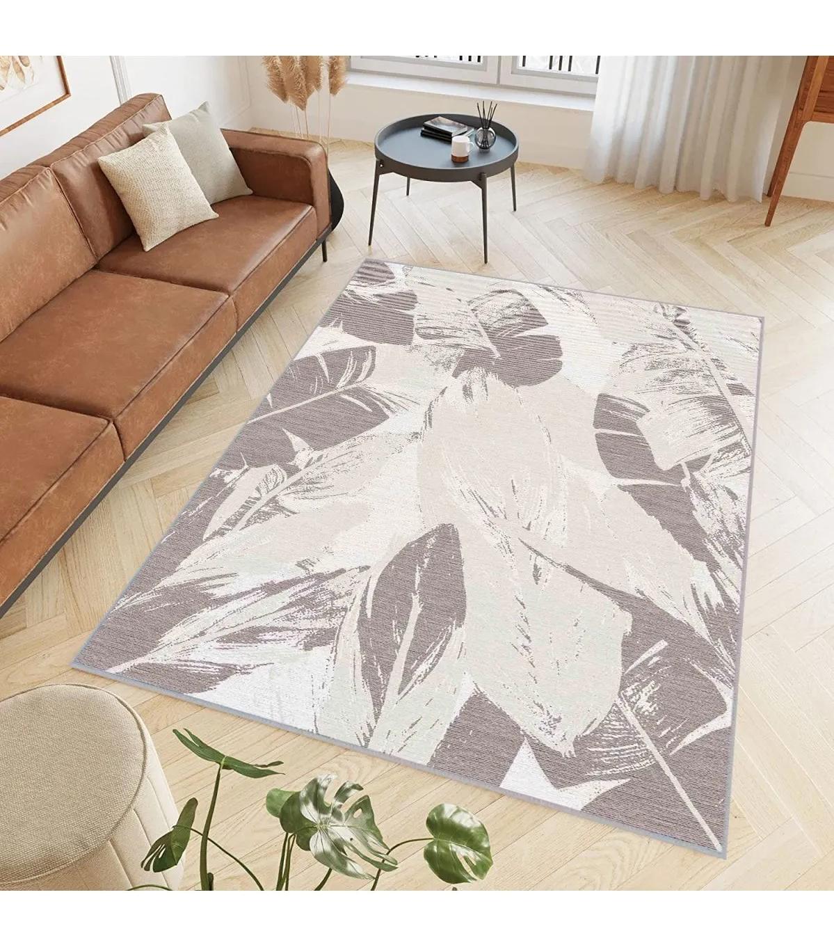 Rovigo Home RVG0618 Bej-Gri 8 mm Polyester Antibakteriyel-Leke Tutmaz-Toz Tutmaz Yıkanabilir İnce Kaymaz Dot Taban Dikdörtgen Makine Dokuma Salon Halısı 100x300 cm