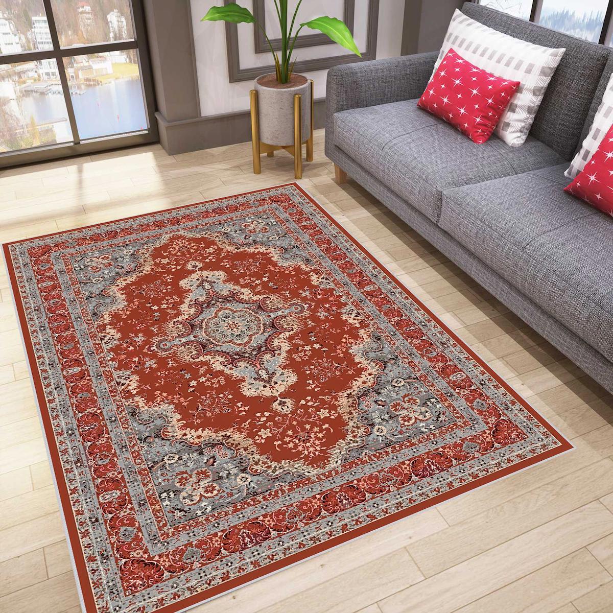 Rovigo Home RVG0784 Çok Renkli 8 mm Polyester Antibakteriyel-Leke Tutmaz-Toz Tutmaz Yıkanabilir İnce Kaymaz Dot Taban Dikdörtgen Makine Dokuma Salon Halısı 100x300 cm