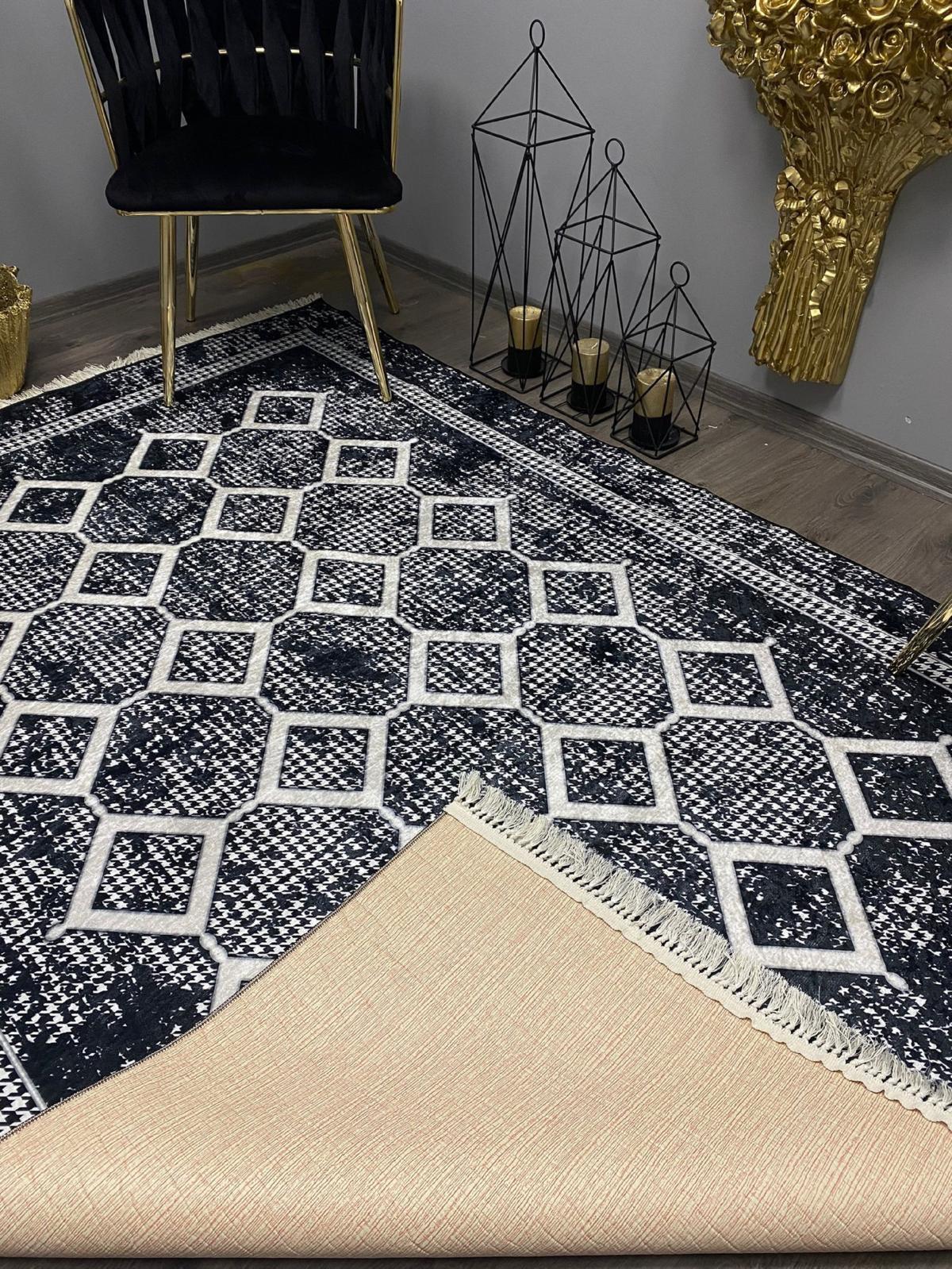 Halı Furyası Çok Renkli 13 mm Pamuk Antibakteriyel Yıkanabilir Kalın Kaymaz Deri Taban Dikdörtgen Makine Dokuma Salon Halısı 160x230 cm