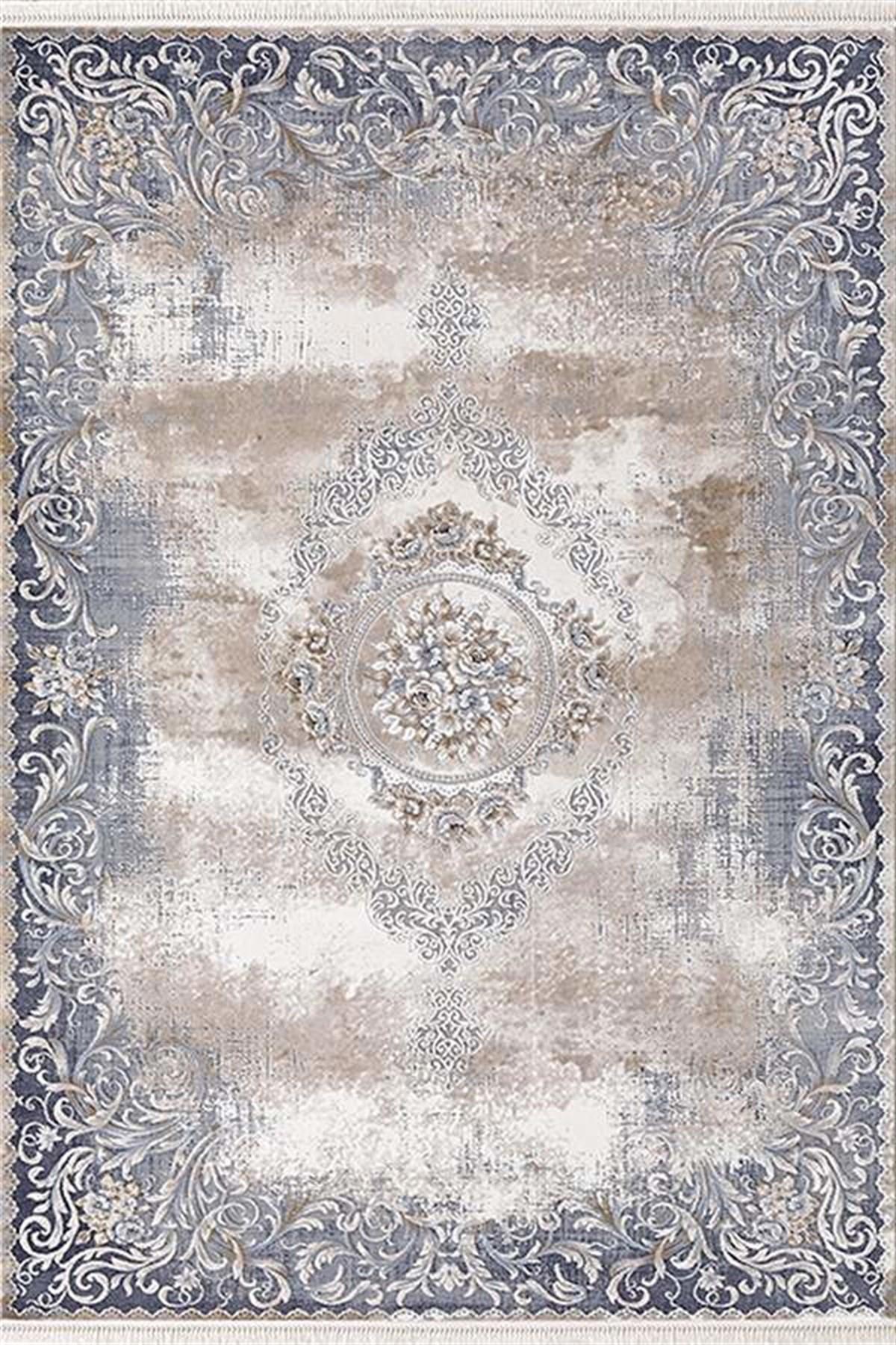 Efsane Halı Esmira 31890 Mavi 8 mm Akrilik Silinebilir Yıkanabilir Orta Kaymaz Dikdörtgen Makine Dokuma Oturma Odası Halısı 140x200 cm