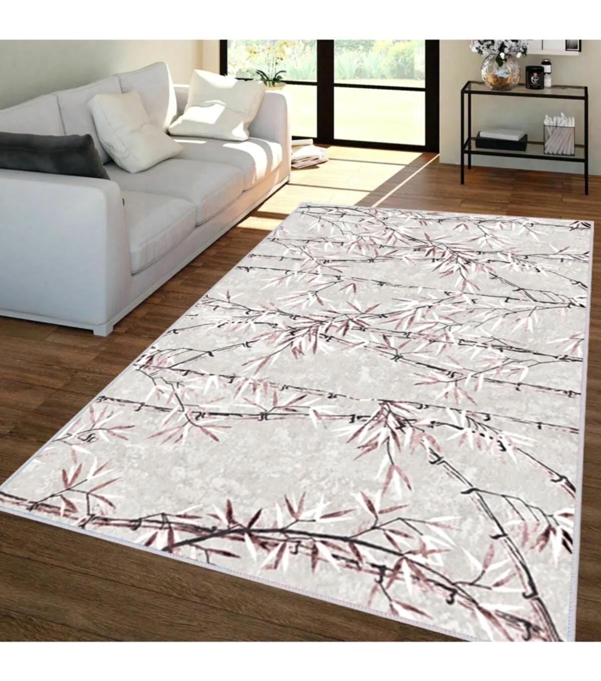 Rovigo Home RVG1349-HT353 Krem 8 mm Polyester Leke Tutmaz-Toz Tutmaz Yıkanabilir İnce Kaymaz Dot Taban Dikdörtgen Makine Dokuma Salon Halısı 80x300 cm