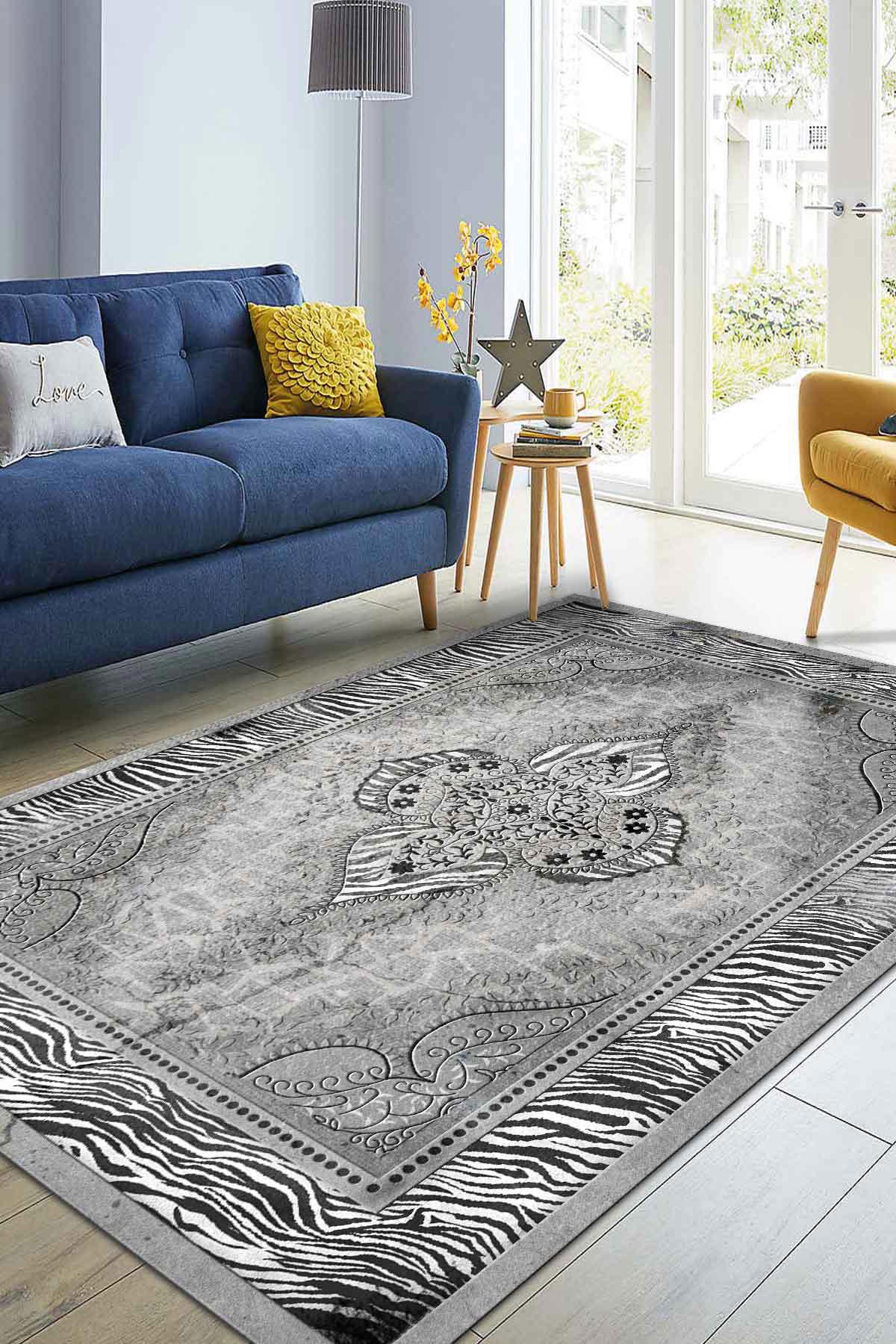 İlyaki Home Riposa Krem 0.8 mm Pamuk Antibakteriyel Yıkanabilir İnce Kaymaz Pamuk Taban Dikdörtgen Makine Dokuma Salon Halısı 160x230 cm