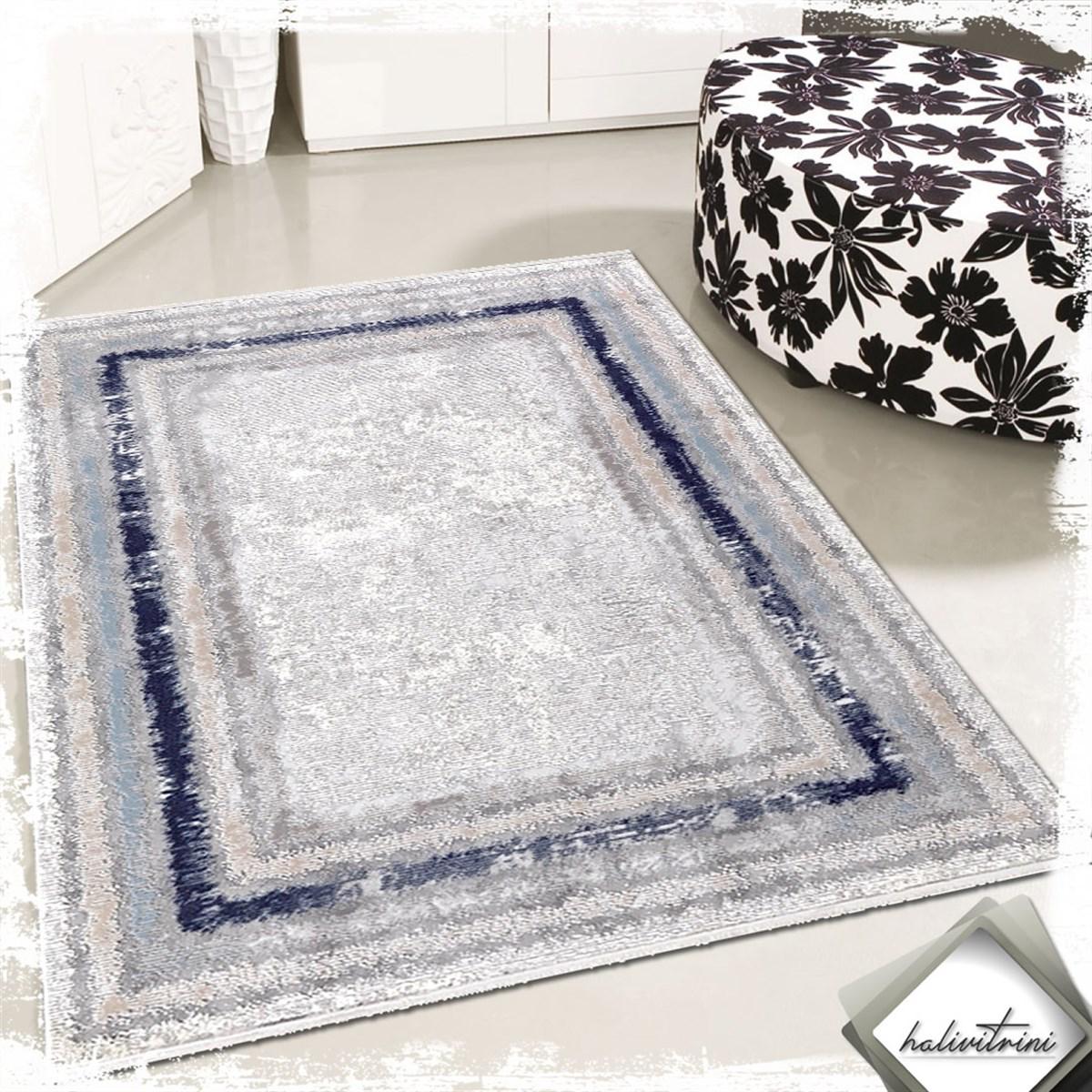 Padişah Eternity Lacivert 7 mm Akrilik Yıkanabilir İnce Kaymaz Dikdörtgen Makine Dokuma Salon Halısı 120x300 cm