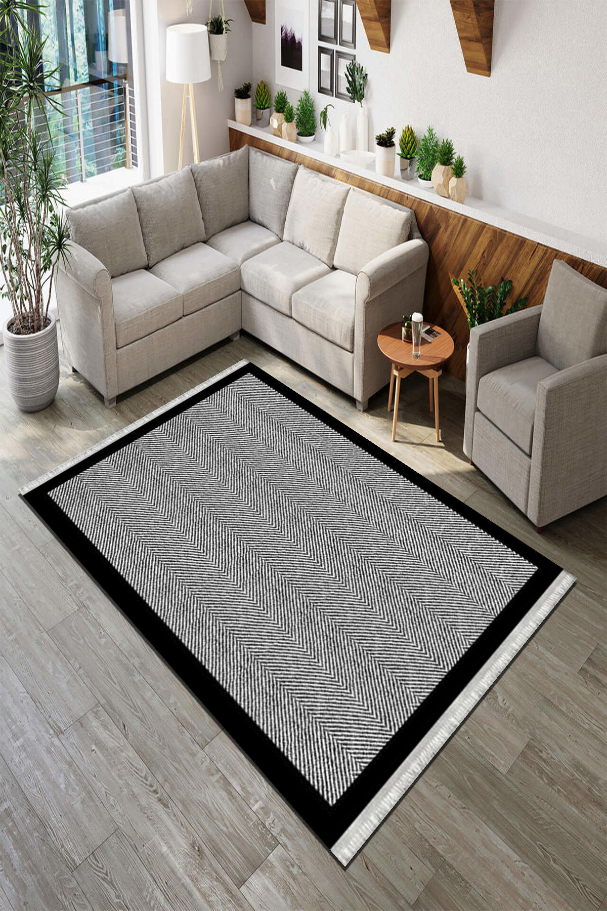 Roslyn Home Gri 6 mm Polyester Toz Tutmaz Yıkanabilir İnce Kaymaz Dot Taban Dikdörtgen Makine Dokuma Salon Halısı 133x190 cm