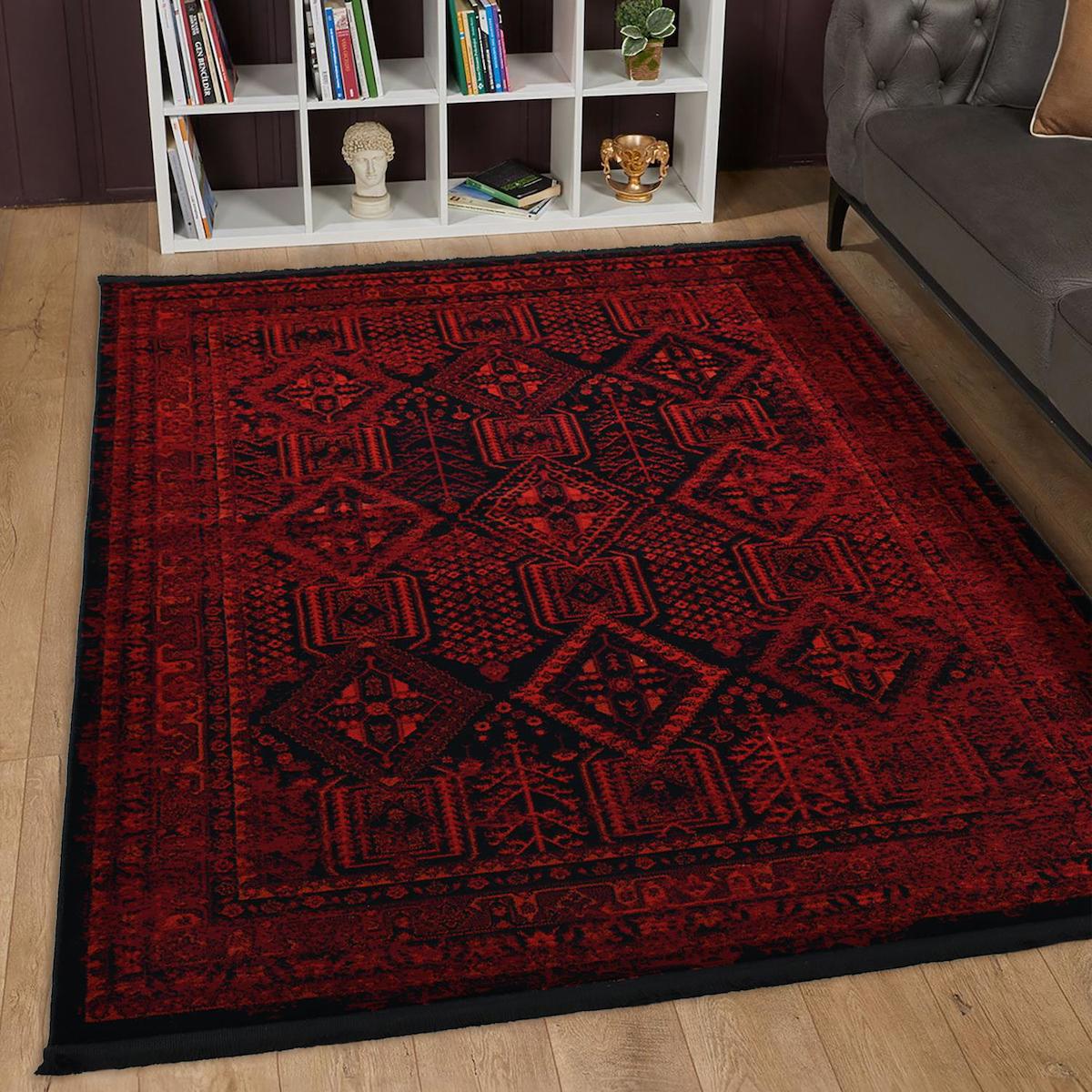 Giza Home 5364A-ZS47 Bordo 8 mm Polipropilen Yıkanabilir İnce Kaymaz Jüt Taban Dikdörtgen Makine Dokuma Salon Halısı 200x290 cm