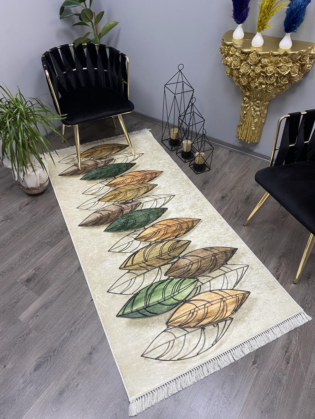 Halı Furyası Krem 9 mm Polyester Antibakteriyel Yıkanabilir İnce Kaymaz Suni Deri Taban Dikdörtgen Makine Dokuma Antre-Salon-Yatak Odası Halısı 100x200 cm