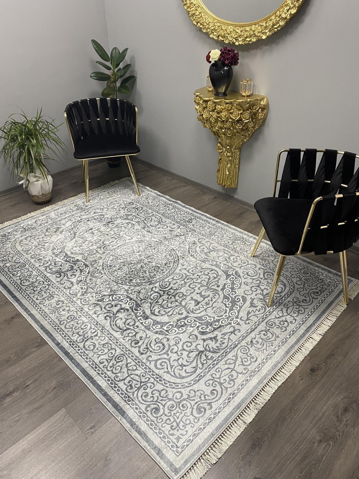 Halı Furyası Gri 8 mm Silinebilir Yıkanabilir Orta Kaymaz Deri Taban Dikdörtgen Makine Dokuma Salon Halısı 100x150 cm