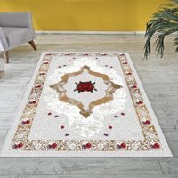 Halı Atölyesi HK013 Beyaz-Gri 5 mm Pamuk Yıkanabilir Kaymaz Taban Dikdörtgen Makine Dokuma Salon Halısı 80x700 cm