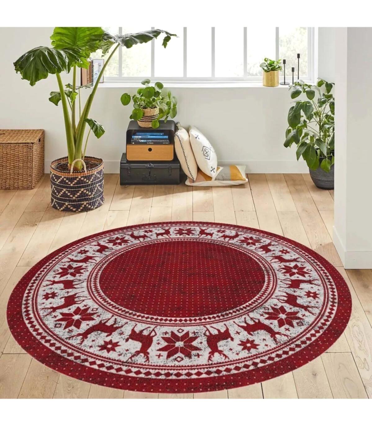 Rovigo Home RVG7044 Çok Renkli 8 mm Polyester Antibakteriyel-Leke Tutmaz-Toz Tutmaz Yıkanabilir İnce Kaymaz Dot Taban Yuvarlak Makine Dokuma Salon Halısı 80x200 cm