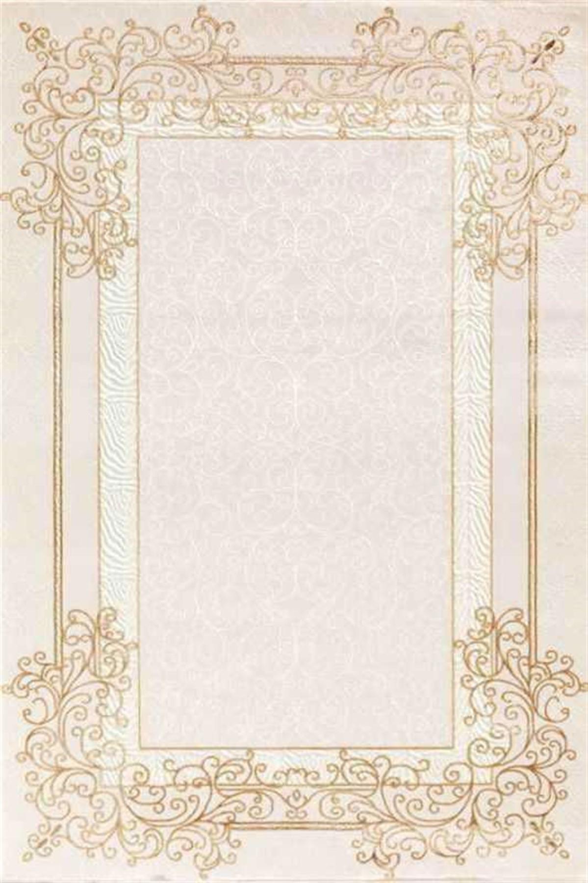 Dinarsu Gold GD002 Krem 12 mm Akrilik Silinebilir Yıkanabilir Orta Kaymaz Dikdörtgen Makine Dokuma Oturma Odası Halısı 80x150 cm