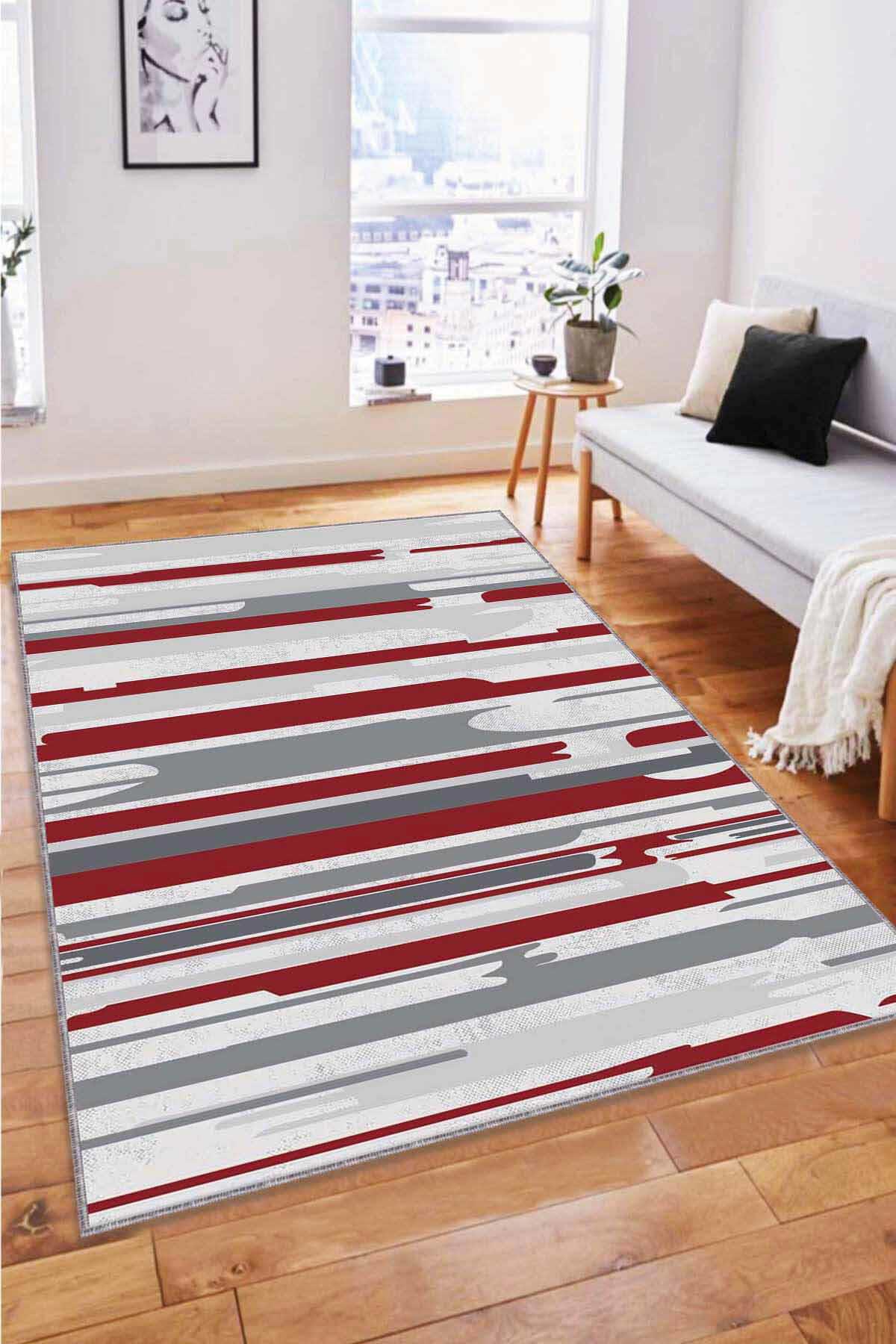 Viva Home FH01 Bordo 7 mm Mikropolyester Leke Tutmaz-Toz Tutmaz Yıkanabilir Orta Kaymaz Dot Taban Dikdörtgen Makine Dokuma Salon Halısı 100x200 cm