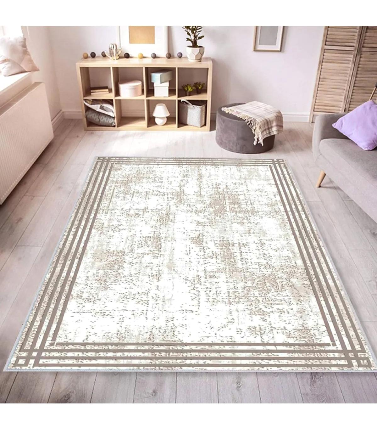 Rovigo Home RVG0436 Kahverengi - Krem 8 mm Polyester Leke Tutmaz-Toz Tutmaz Yıkanabilir İnce Kaymaz Dot Taban Dikdörtgen Makine Dokuma Salon Halısı 180x180 cm