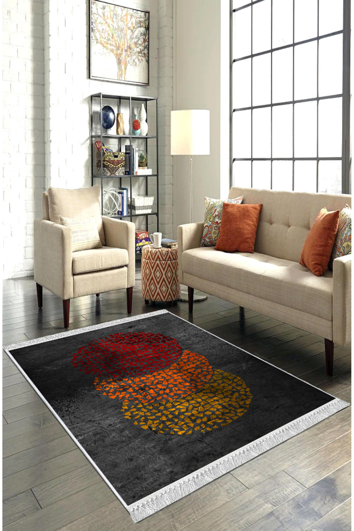 Artizon ART061 Antrasit 0.8 mm Polyester Toz Tutmaz Yıkanabilir İnce Kaymaz Dot Taban Dikdörtgen Makine Dokuma Salon Halısı 160x235 cm