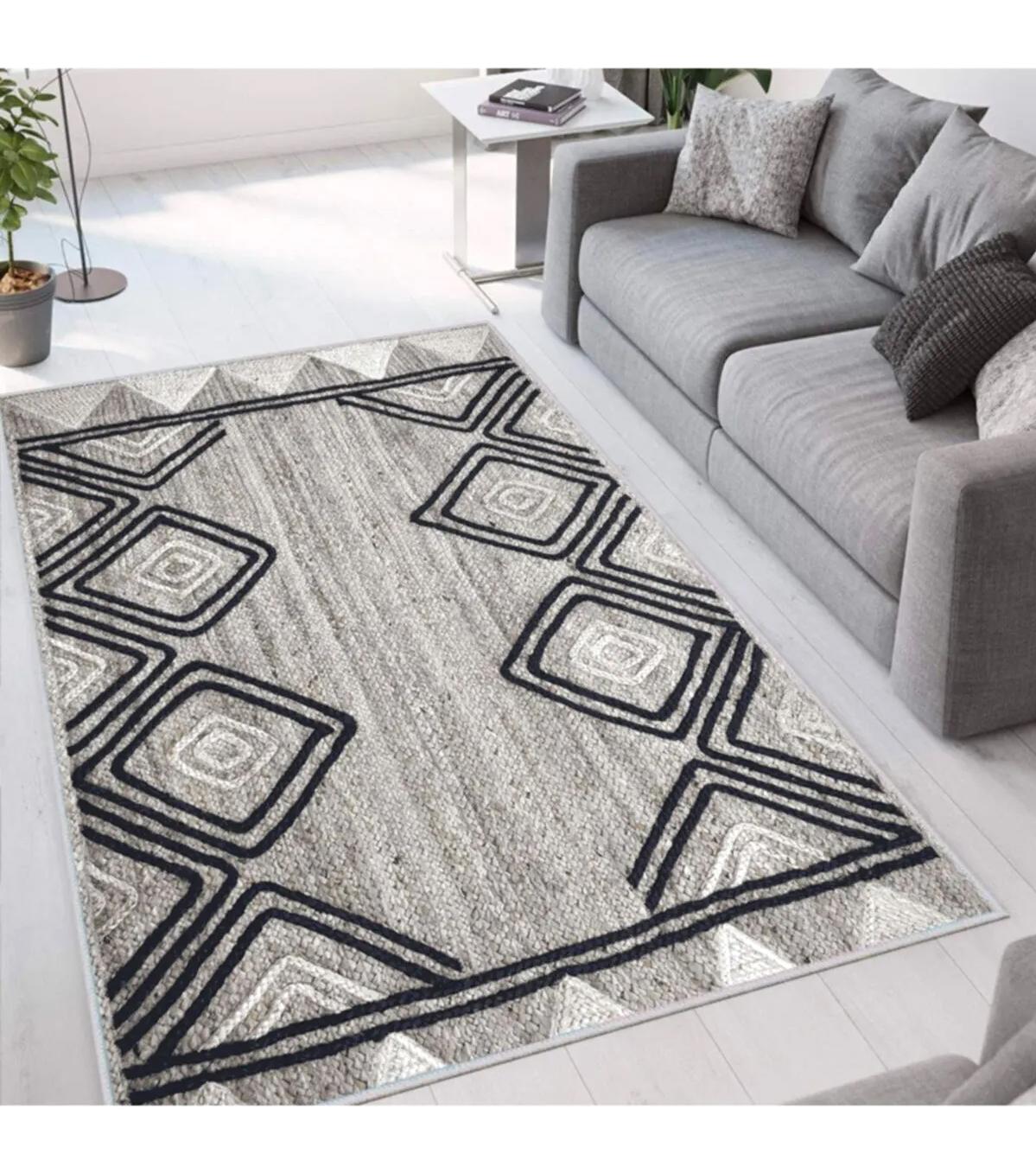 Rovigo Home RVG1660 Gri 8 mm Polyester Antibakteriyel-Leke Tutmaz-Toz Tutmaz Yıkanabilir İnce Kaymaz Dot Taban Dikdörtgen Makine Dokuma Salon Halısı 180x350 cm