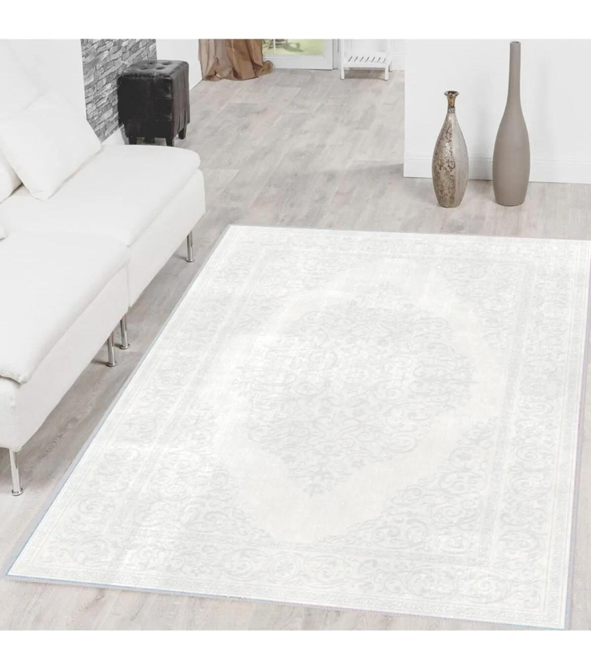 Rovigo Home RVG1614 Gri 8 mm Polyester Antibakteriyel-Leke Tutmaz-Toz Tutmaz Yıkanabilir İnce Kaymaz Dot Taban Dikdörtgen Makine Dokuma Salon Halısı 160x230 cm