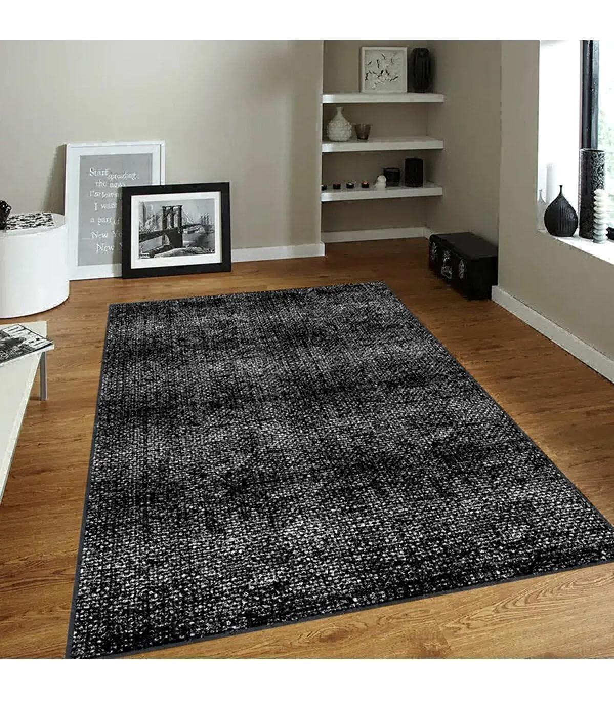 Rovigo Home RVG0085-SD875 Gri-Siyah 8 mm Polyester Yıkanabilir Orta Kaymaz Dot Taban Dikdörtgen Makine Dokuma Salon Halısı 80x500 cm