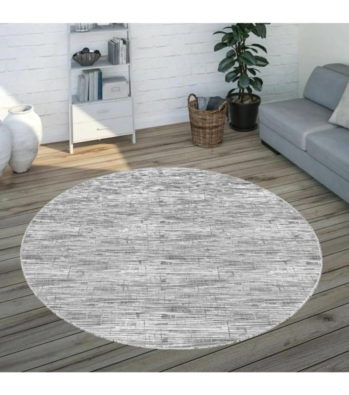 Rovigo Home RVG7085 Gri 8 mm Polyester Antibakteriyel-Leke Tutmaz-Toz Tutmaz Yıkanabilir İnce Kaymaz Dot Taban Yuvarlak Makine Dokuma Salon Halısı 100x150 cm