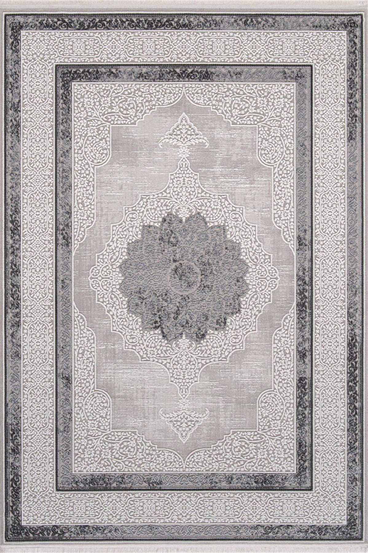 Enti Halı Miras 6808 Gri 11 mm Akrilik Silinebilir Yıkanabilir Orta Dikdörtgen Makine Dokuma Salon Halısı 100x150 cm