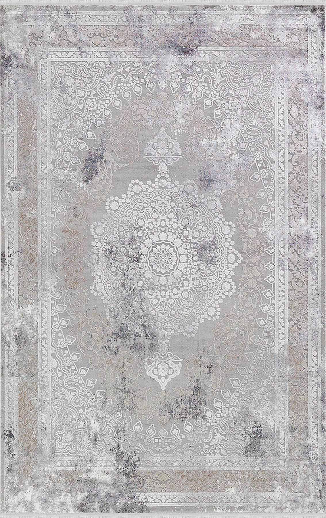 Merinos Tresor 34154 Gri 11 mm Akrilik Yıkanabilir Kalın Kaymaz Dikdörtgen Makine Dokuma Salon Halısı 100x300 cm