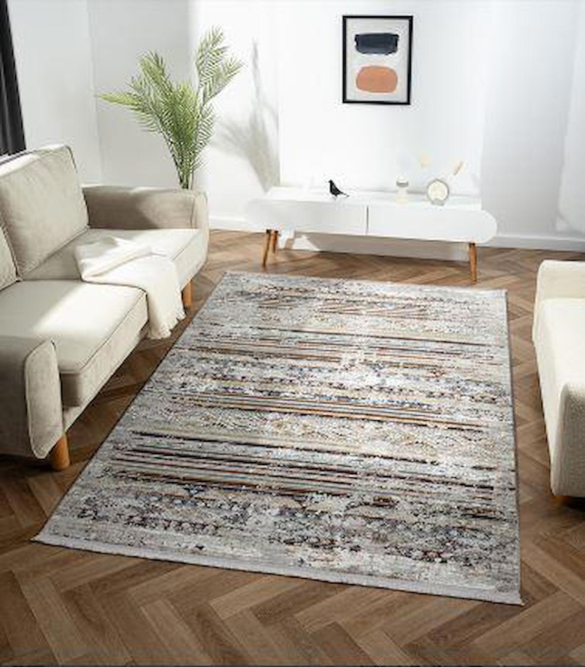 Çam Halı Karen KN004M Krem 7 mm Polyester Silinebilir Yıkanabilir Orta Dikdörtgen Makine Dokuma Salon Halısı 200x290 cm