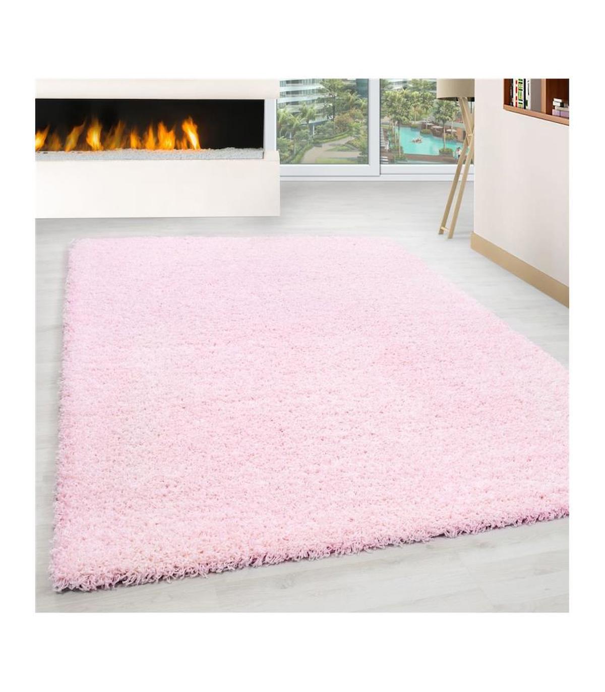 Carpettex Pembe 30 mm Polipropilen Antibakteriyel Yıkanabilir Kalın Kaymaz Lateks Taban Dikdörtgen Makine Dokuma Salon Halısı 100x200 cm