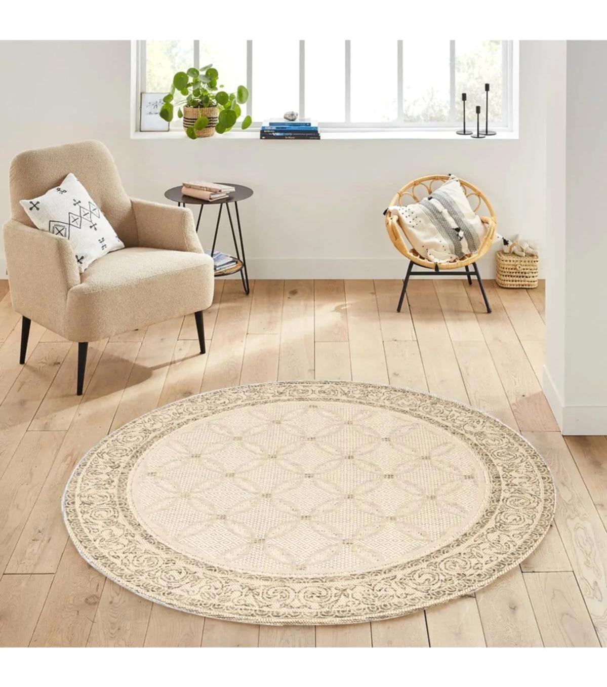 Rovigo Home RVG7154 Krem 8 mm Polyester Antibakteriyel-Leke Tutmaz-Toz Tutmaz Yıkanabilir İnce Kaymaz Dot Taban Yuvarlak Makine Dokuma Salon Halısı 80x200 cm