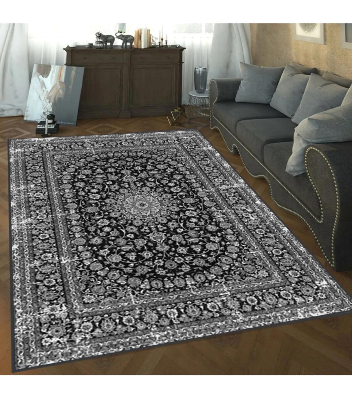 Rovigo Home RVG1339-HT125 Gri 8 mm Polyester Leke Tutmaz-Toz Tutmaz Yıkanabilir İnce Kaymaz Dot Taban Dikdörtgen Makine Dokuma Salon Halısı 80x200 cm