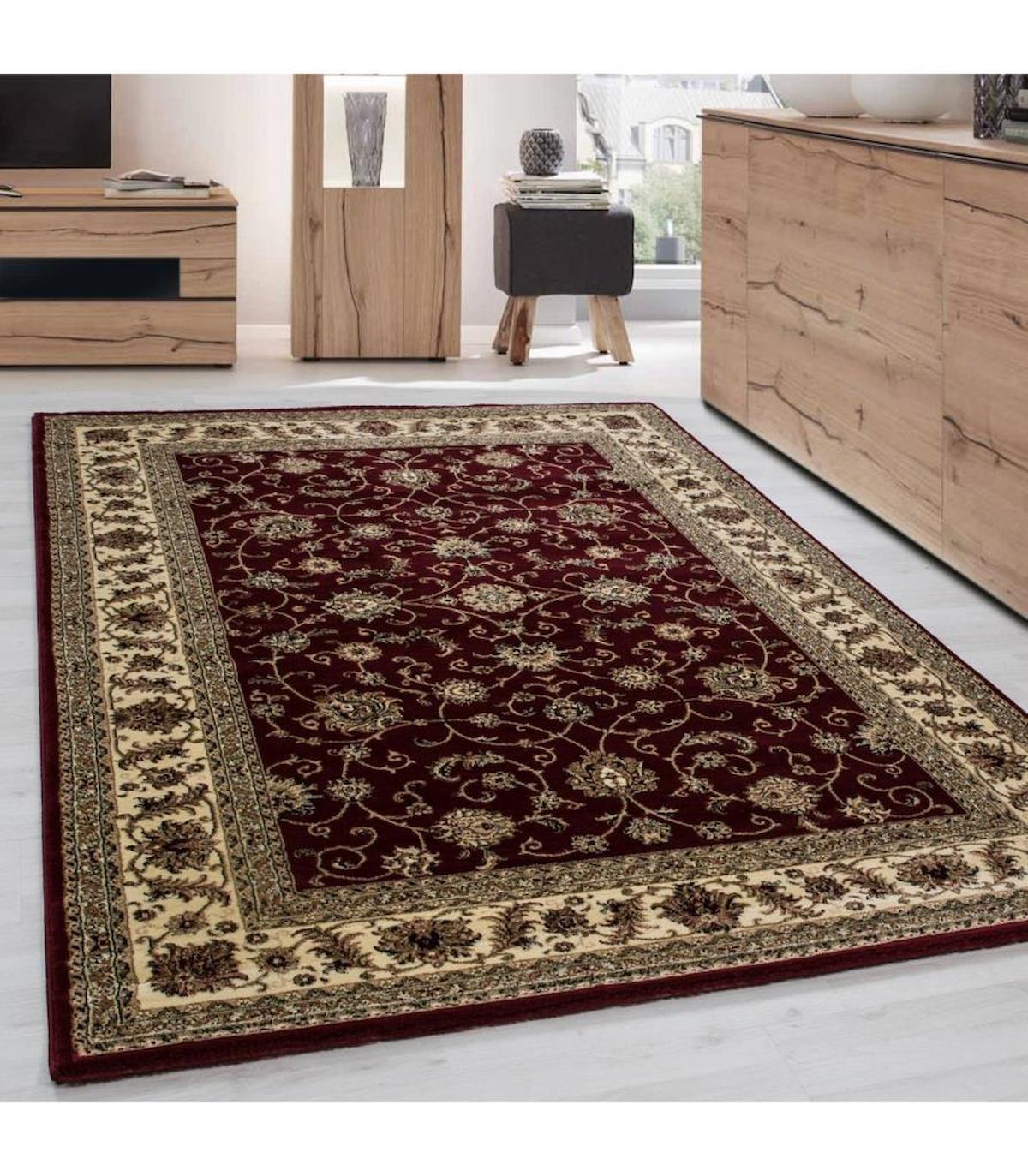 Carpettex Bordo 12 mm Polipropilen Yıkanabilir Kalın Jüt Taban Dikdörtgen Makine Dokuma Salon Halısı 100x300 cm