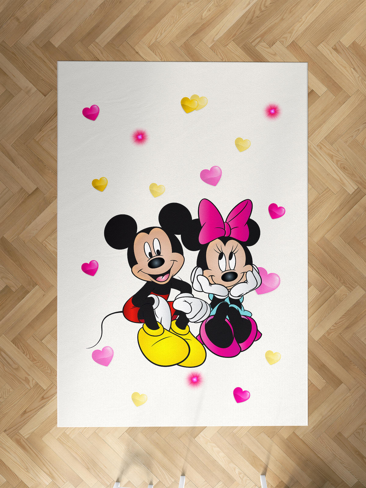 Mekta Home Mickey Mouse-Minnie Mouse Krem 10 mm Antibakteriyel Yıkanabilir İnce Kaymaz Dot Taban Dikdörtgen Makine Dokuma Çocuk Odası Halısı 140x140 cm