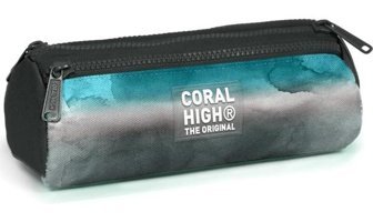 Coral High Batik Gri-Turkuaz Kumaş Bölmeli 3 Gözlü Silindir Cüzdan Kalemlik