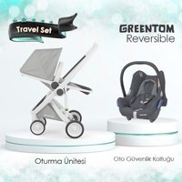 Greentom Reversible Özel Seri Çift Yönlü Katlanabilir Tek Elle Kapanan 360 Derece Dönen Tam Yatar Kabin Tipi Travel Sistem Bebek Arabası Beyaz-Gri