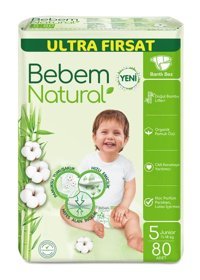 Bebem Natural Doğa Özleri 5 Numara Organik Cırtlı Bebek Bezi 2x80'li