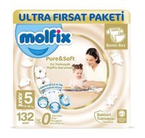 Molfix Pure&Soft 5 Numara Organik Göbek Oyuntulu Cırtlı Bebek Bezi 132'li