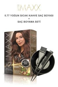 Maxx Deluxe 5.77 Yoğun Sıcak Kahve Krem Saç Boyası 50 ml + Boyama Seti Hediyeli