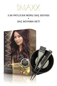 Maxx Deluxe 3.66 Patlıcan Moru Krem Saç Boyası 50 ml + Boyama Seti Hediyeli