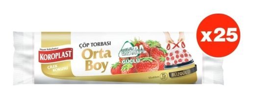 Koroplast Ekstra Güçlü Çilek Kokulu Şeffaf Büzgülü Orta Boy 55x60 cm Çöp Poşeti 375 Adet Beyaz