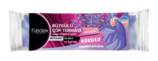 Flodex Büzgülü Lavanta Kokulu Büzgülü Büyük Boy 65x70 cm Çöp Poşeti 10 Adet Mor