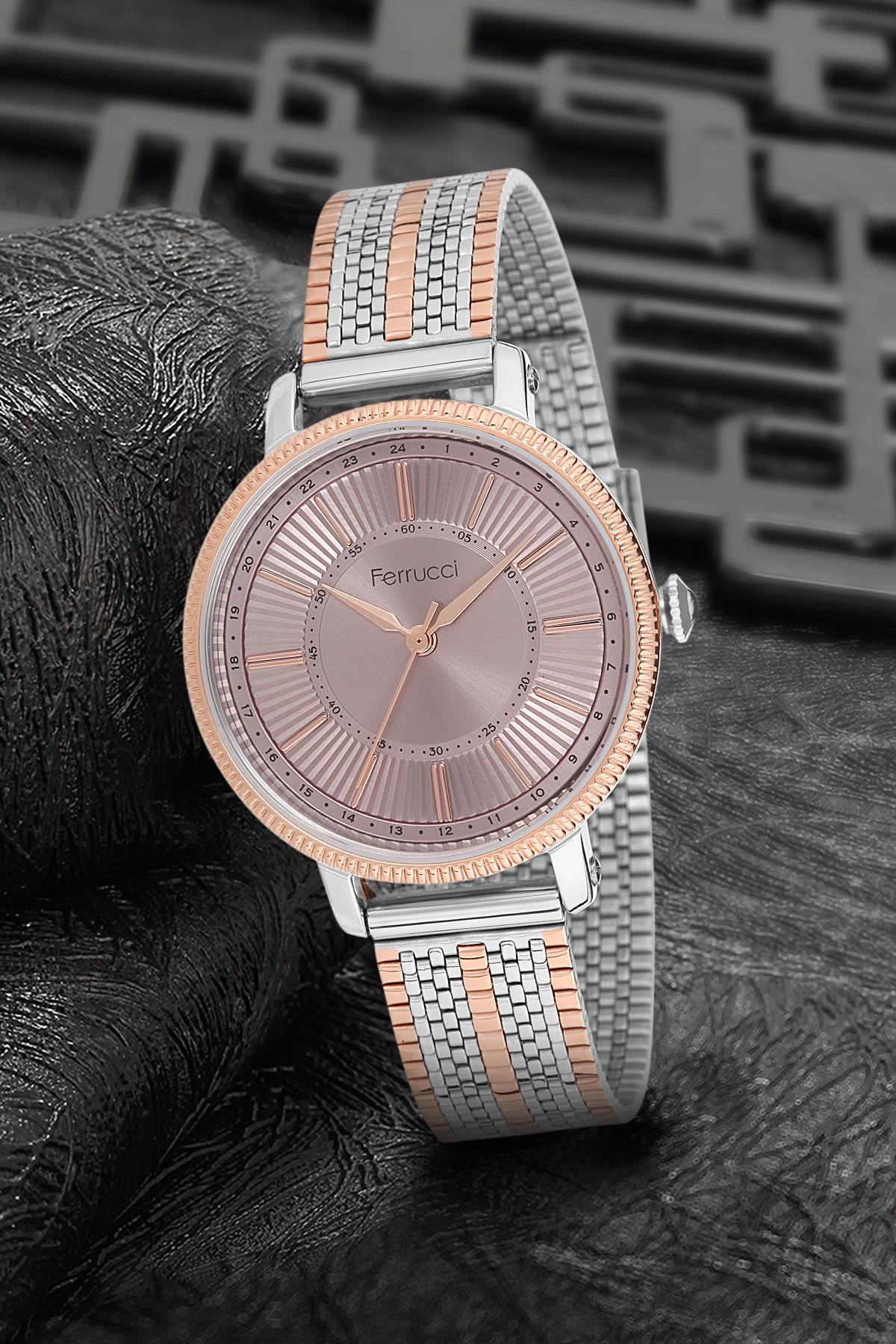 Ferrucci 9FM2496 36 mm Gri-Rose Gold Metal Kordon Analog Kadın Kol Saati