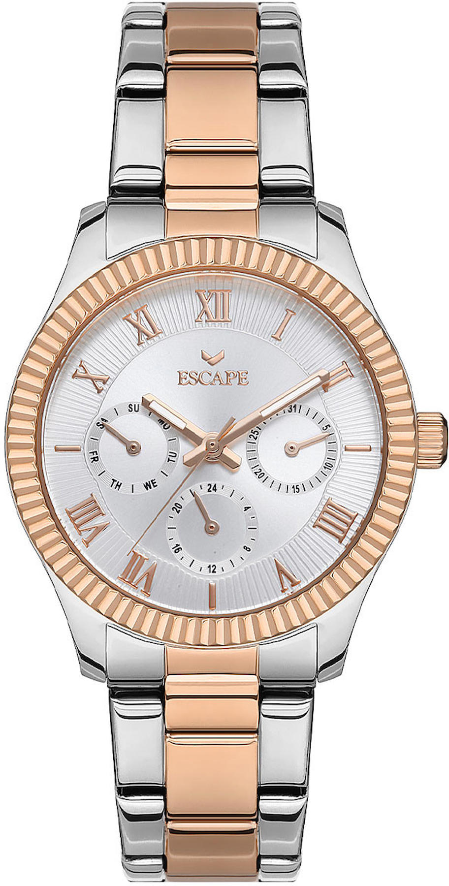 Escape ESCP203401 Takvimli 36 mm Gri-Rose Gold Çelik Kordon Analog Kadın Kol Saati