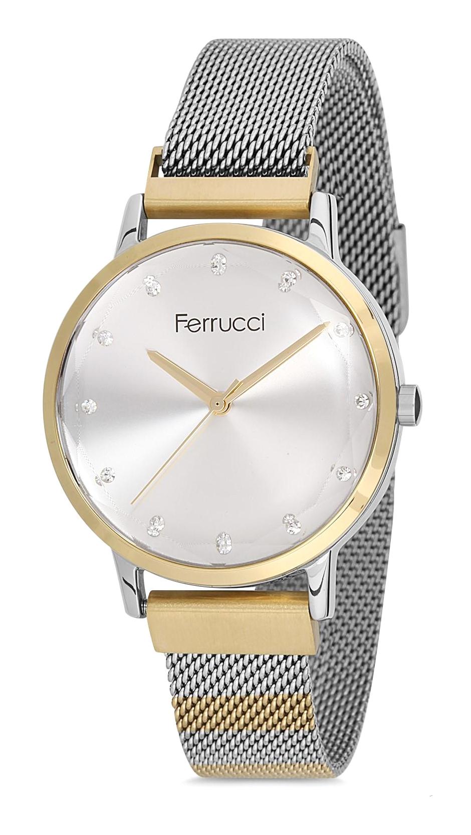 Ferrucci 9FM2361 38 mm Altın-Gri Çelik-Hasır Kordon Analog Kadın Kol Saati