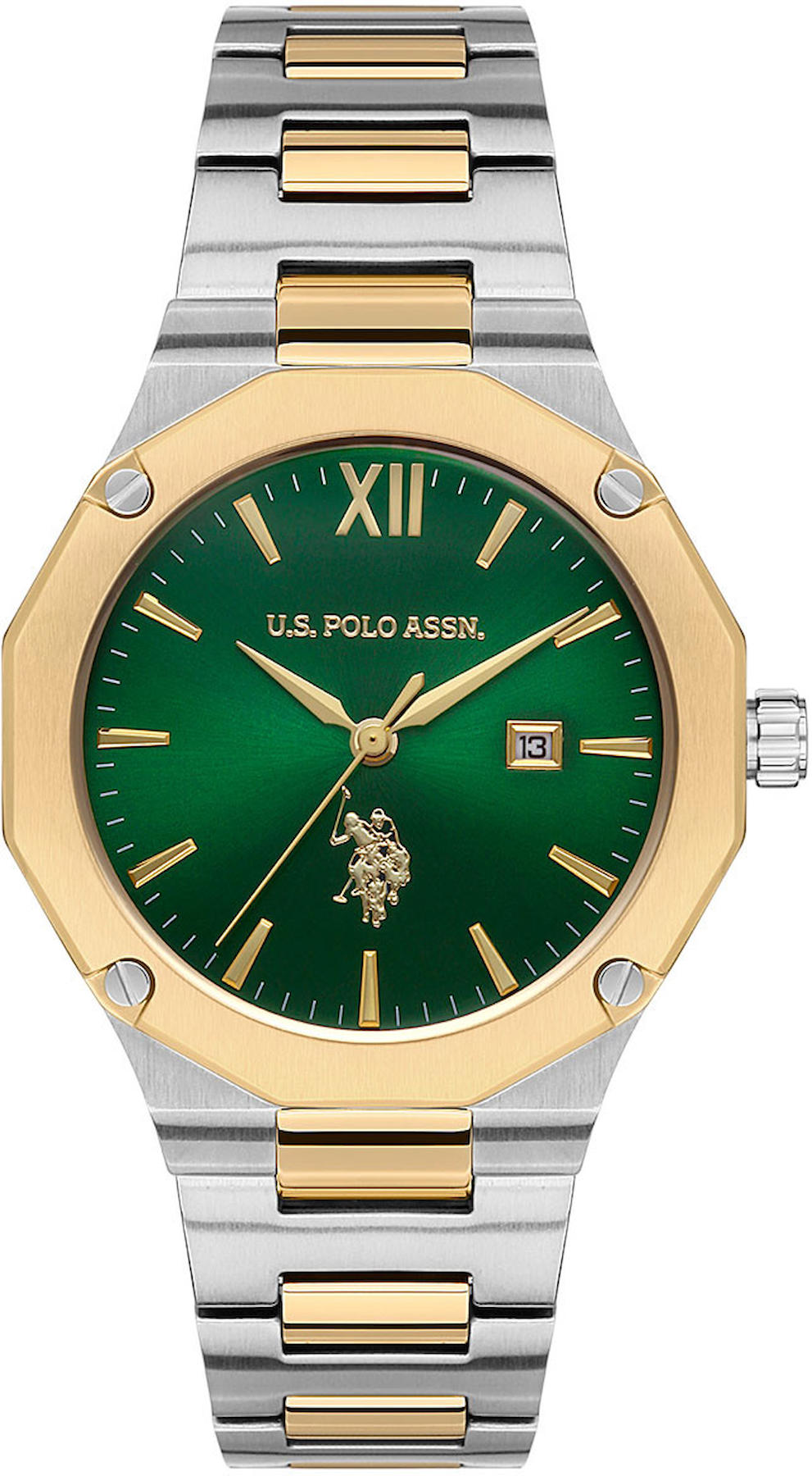 U.S. Polo Assn USPA2063-04 Takvimli 36 mm Altın-Gri Çelik Kordon Analog Kadın Kol Saati