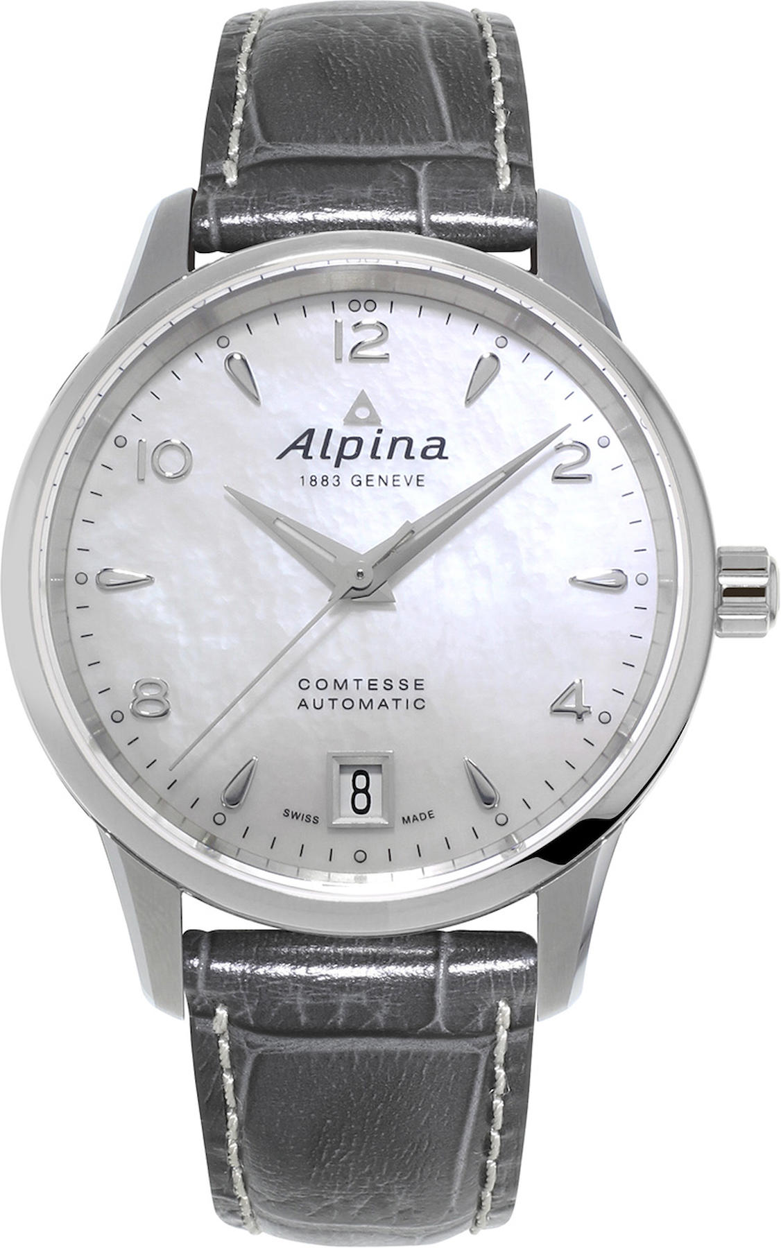 Alpina AL525APW3C6 Takvimli 34 mm Gri Deri Kordon Analog Kadın Kol Saati