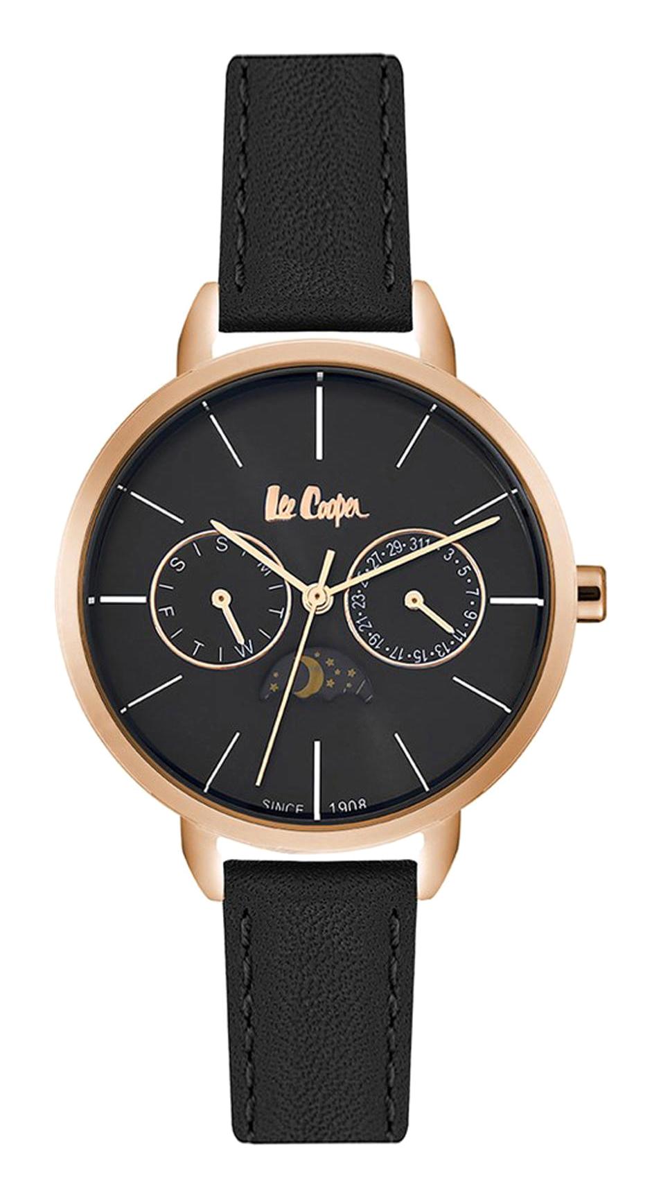 Lee Cooper LC06536.451 Takvimli 38 mm Siyah Deri Kordon Analog Kadın Kol Saati